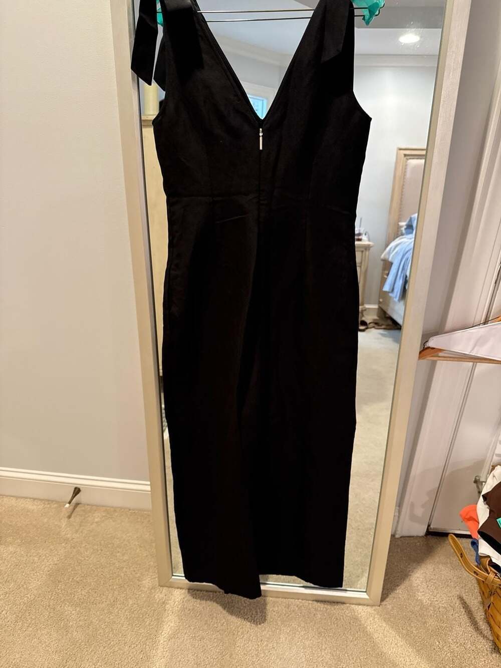 Kate Spade New York Silk-Linen Canvas Wide-Leg Tie Shoulder Jumpsuit, Size 4 - Picture 10 of 11
